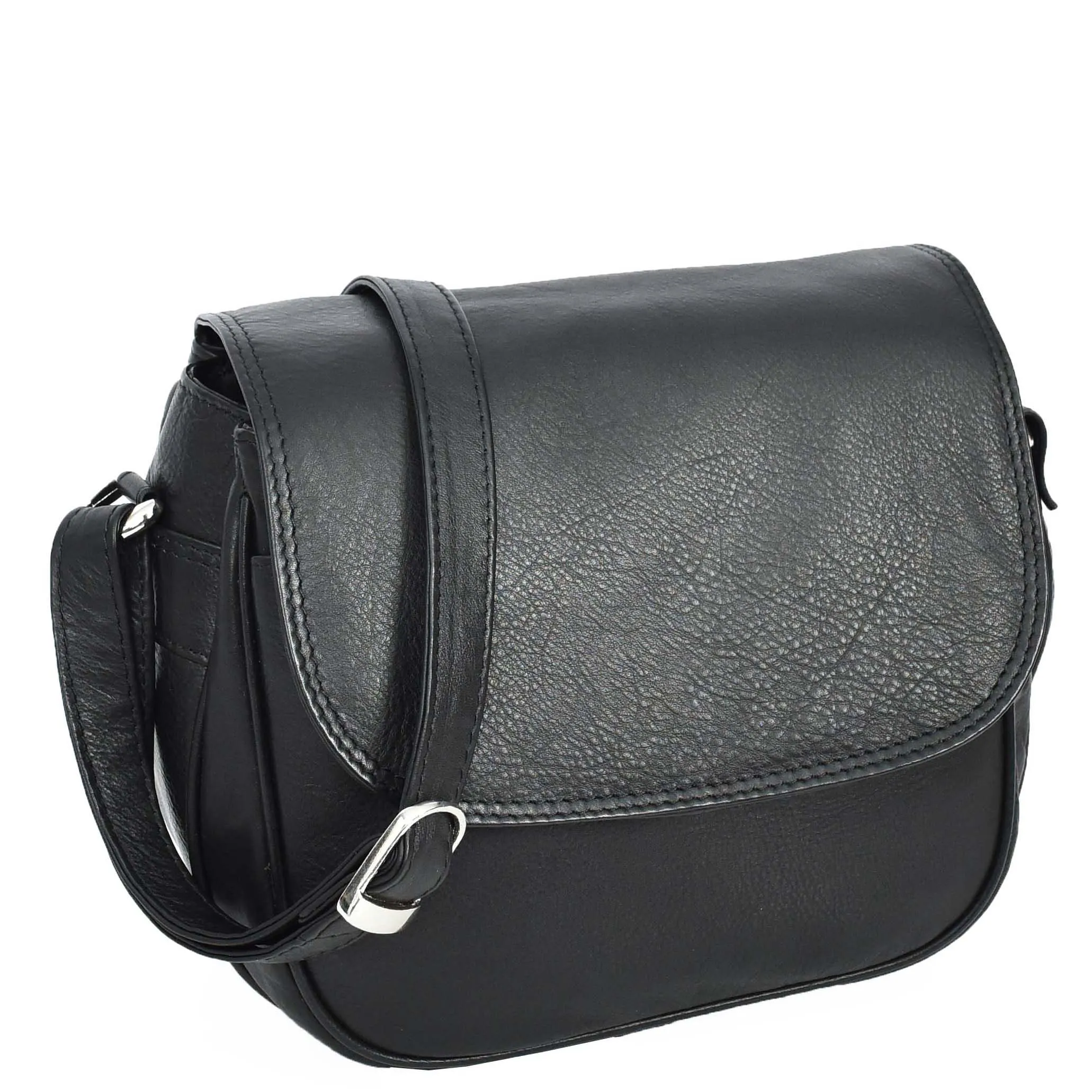 Womens Real Leather Small Crossbody Bag Classic Organiser Multi Pockets Kiera Black